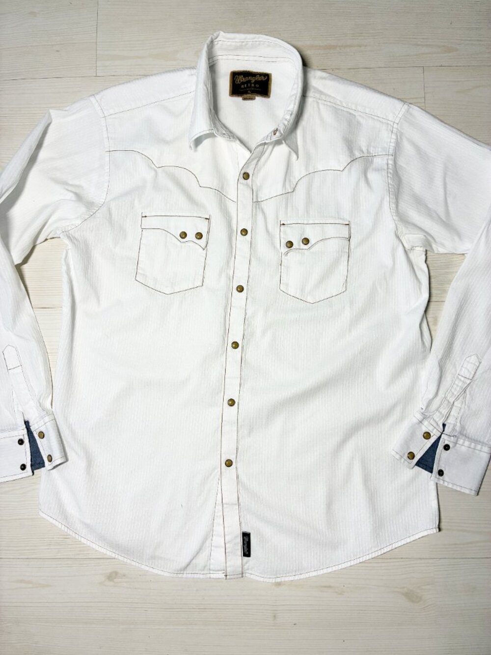Wrangler Retro Men XL White Long Sleeve Pearl Snap Western Shirt MVR250W
